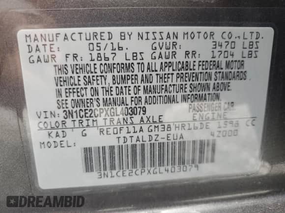 2016 Nissan Note S Plus с VIN 3N1CE2CPXGL403079, выставлен на аукционе Copart как лот 64894905 с пробегом 164 574 миль миль и Чистый • Clean title. История ставок и продаж доступна на DreamBid. Изображение 13.