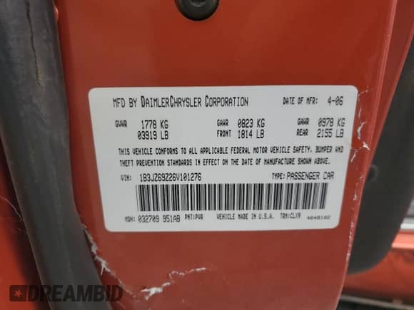 2006 Dodge Viper with VIN 1B3JZ69Z26V101276, listed as a Copart auction lot 86280435 with 34,016 mi miles and Salvage title. Bid and sale history available at DreamBid. Image 12.
