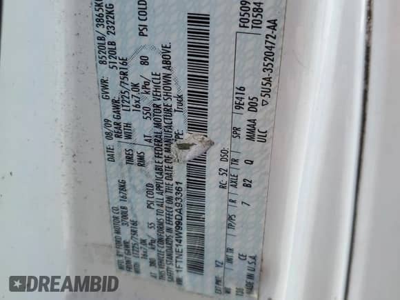 2009 Ford Econoline Cargo Commercial с VIN 1FTNE14W99DA93361, выставлен на аукционе Copart как лот 61009574 с пробегом 299 496 миль миль и Списание • Salvage title. История ставок и продаж доступна на DreamBid. Изображение 15.