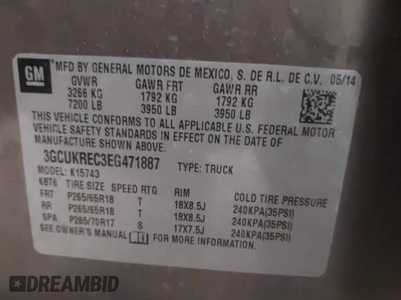 2014 Chevrolet Silverado 1500 LT с VIN 3GCUKREC3EG471887, выставлен на аукционе IAAI как лот 41860352 с пробегом 205 357 миль миль и . История ставок и продаж доступна на DreamBid. Изображение 9.
