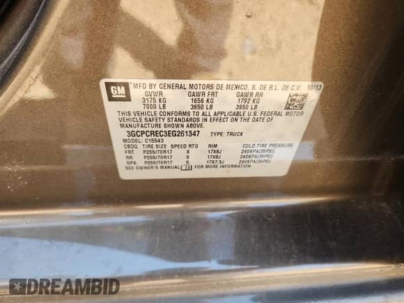 2014 Chevrolet Silverado 1500 LT with VIN 3GCPCREC3EG261347, listed as a Copart auction lot 81324465 with 84,570 mi miles and Salvage title. Bid and sale history available at DreamBid. Image 12.