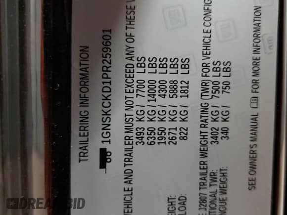 2023 Chevrolet Suburban LT z VIN 1GNSKCKD1PR259601, wystawiony jako Copart lot #51640525 z przebiegiem 70 028 mil mil oraz Czysty tytuł • Clean title. Historia ofert i sprzedaży dostępna na DreamBid. Obrazek 13.