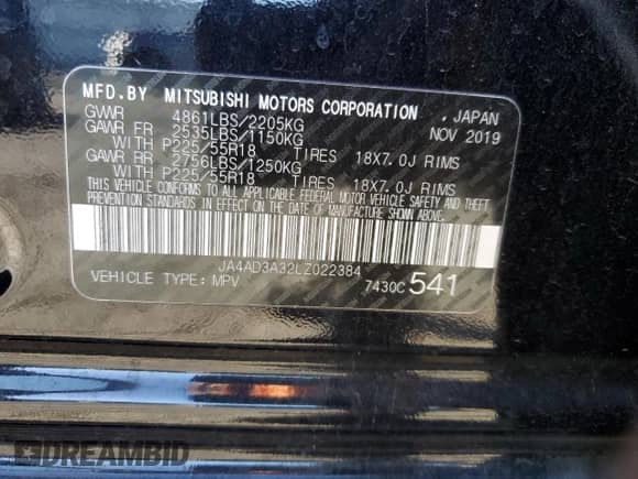 2020 Mitsubishi Outlander SE с VIN JA4AD3A32LZ022384, выставлен на аукционе Copart как лот 86107215 с пробегом 57 808 миль миль и Списание • Salvage title. История ставок и продаж доступна на DreamBid. Изображение 12.