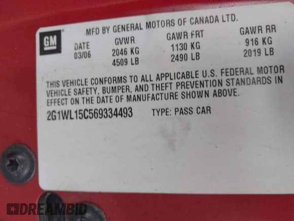 2006 Chevrolet Monte Carlo SS with VIN 2G1WL15C569334493, listed as a IAAI auction lot 43005712 with 174,226 mi miles and . Bid and sale history available at DreamBid. Image 9.