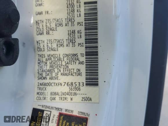 2015 Nissan Frontier S with VIN 1N6BD0CTXFN768533, listed as a Copart auction lot 63783855 with Not provided miles and Salvage title. Bid and sale history available at DreamBid. Image 12.