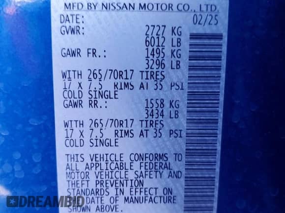 2025 Nissan Frontier Pro-4X with VIN 1N6ED1EK5SN632702, listed as a Copart auction lot 63164255 with 1,917 mi miles and Salvage title. Bid and sale history available at DreamBid. Image 12.