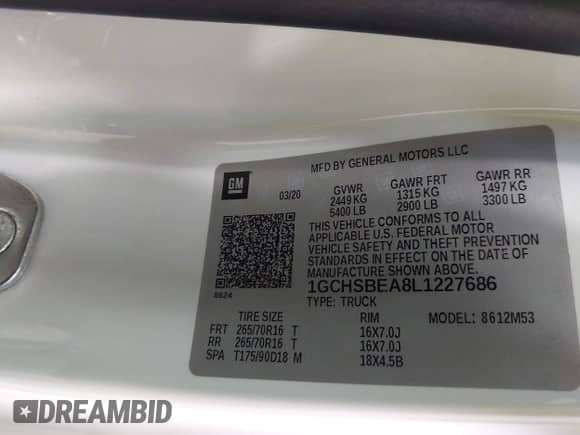 2020 Chevrolet Colorado 2WD Work Truck с VIN 1GCHSBEA8L1227686, выставлен на аукционе IAAI как лот 42186011 с пробегом 67 572 миль миль и . История ставок и продаж доступна на DreamBid. Изображение 9.