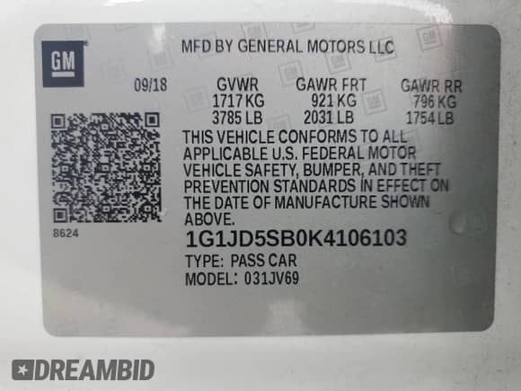2019 Chevrolet Sonic LT z VIN 1G1JD5SB0K4106103, wystawiony jako Copart lot #84240895 z przebiegiem 137 266 mil mil oraz Szkoda całkowita • Salvage title. Historia ofert i sprzedaży dostępna na DreamBid. Obrazek 13.