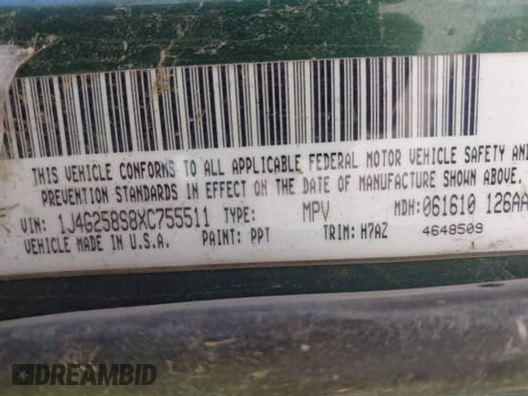 1999 Jeep Grand Cherokee Laredo с VIN 1J4G258S8XC755511, выставлен на аукционе IAAI как лот 42949819 с пробегом Не указан миль и . История ставок и продаж доступна на DreamBid. Изображение 9.