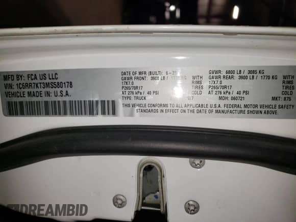 2021 Ram 1500 Tradesman с VIN 1C6RR7KT3MS580178, выставлен на аукционе Copart как лот 80381845 с пробегом 82 843 миль миль и Списание • Salvage title. История ставок и продаж доступна на DreamBid. Изображение 12.