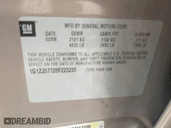 2008 Chevrolet Malibu 2LT с VIN 1G1ZJ57728F223226, выставлен на аукционе IAAI как лот 42577934 с пробегом 138 430 миль миль и . История ставок и продаж доступна на DreamBid. Изображение 9.