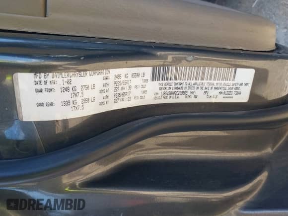 2002 Jeep Grand Cherokee Limited with VIN 1J8GW58N02C219965, listed as a IAAI auction lot 43550998 with 213,426 mi miles and . Bid and sale history available at DreamBid. Image 9.