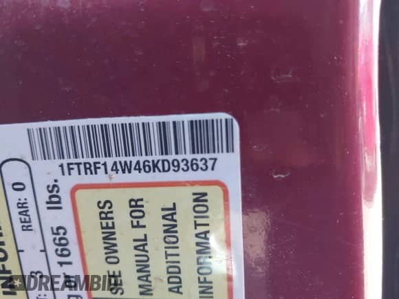 2006 Ford F-150 XL with VIN 1FTRF14W46KD93637, listed as a IAAI auction lot 41803490 with 157,861 mi miles and . Bid and sale history available at DreamBid. Image 9.