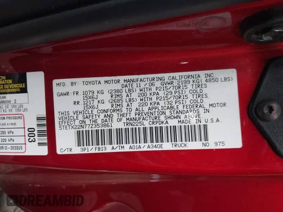 2007 Toyota Tacoma with VIN 5TETX22N77Z353861, listed as a IAAI auction lot 43312452 with 111,964 mi miles and . Bid and sale history available at DreamBid. Image 9.