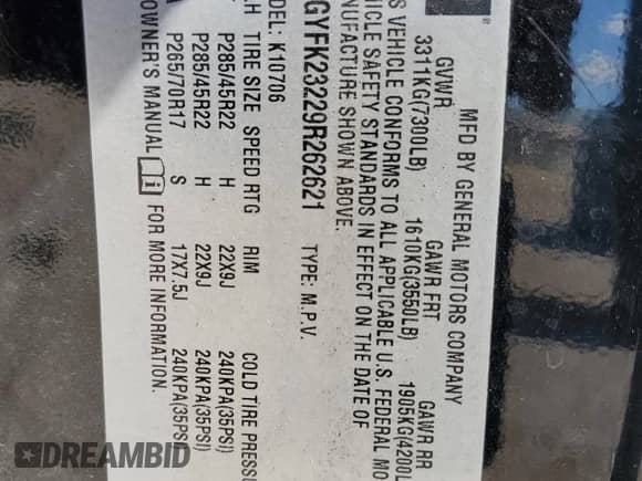 2009 Cadillac Escalade with VIN 1GYFK23229R262621, listed as a Copart auction lot 85377285 with 236,065 mi miles and Salvage title. Bid and sale history available at DreamBid. Image 13.