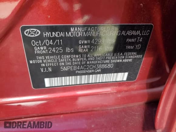 2012 Hyundai Sonata GLS z VIN 5NPEB4AC2CH388680, wystawiony jako Copart lot #81066615 z przebiegiem 136 264 mil mil oraz Szkoda całkowita • Salvage title. Historia ofert i sprzedaży dostępna na DreamBid. Obrazek 12.