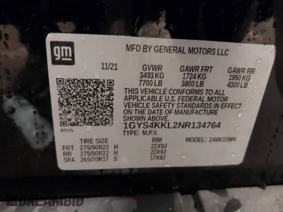 2022 Cadillac Escalade ESV Premium Luxury with VIN 1GYS4KKL2NR134764, listed as a IAAI auction lot 41532115 with 30,453 mi miles and . Bid and sale history available at DreamBid. Image 9.