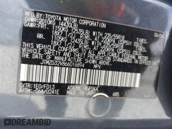 2006 Toyota RAV4 Sport with VIN JTMZD32V866016894, listed as a Copart auction lot 82218025 with 287,356 mi miles and Clean title. Bid and sale history available at DreamBid. Image 14.