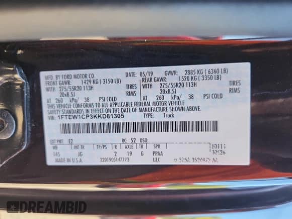 2019 Ford F-150 XLT с VIN 1FTEW1CP3KKD81305, выставлен на аукционе Copart как лот 82384535 с пробегом 65 296 миль миль и Списание • Salvage title. История ставок и продаж доступна на DreamBid. Изображение 12.