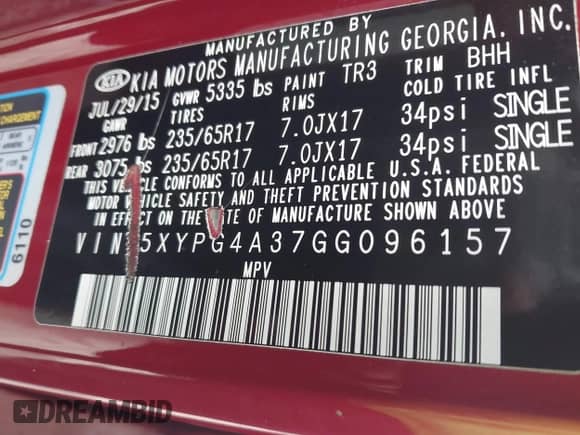 2016 Kia Sorento LX with VIN 5XYPG4A37GG096157, listed as a IAAI auction lot 43422967 with 120,718 mi miles and . Bid and sale history available at DreamBid. Image 9.