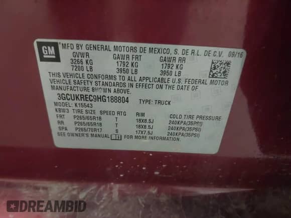 2017 Chevrolet Silverado 1500 LT с VIN 3GCUKREC9HG188804, выставлен на аукционе IAAI как лот 43116311 с пробегом 158 116 миль миль и . История ставок и продаж доступна на DreamBid. Изображение 9.