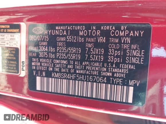 2017 Hyundai Santa Fe Limited Ultimate z VIN KM8SR4HF5HU167064, wystawiony jako IAAI lot #43351861 z przebiegiem 142 714 mil mil oraz . Historia ofert i sprzedaży dostępna na DreamBid. Obrazek 9.