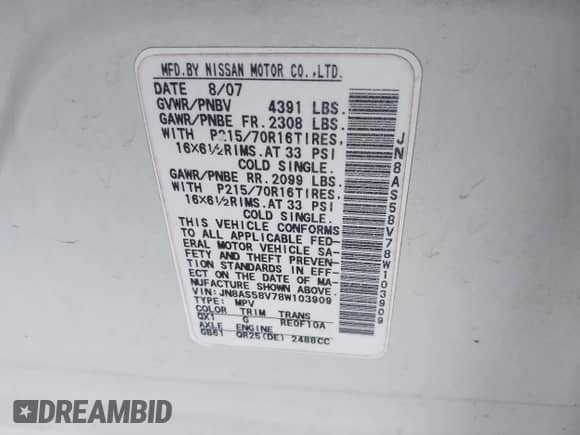 2008 Nissan Rogue SL с VIN JN8AS58V78W103909, выставлен на аукционе IAAI как лот 43349171 с пробегом 178 903 миль миль и . История ставок и продаж доступна на DreamBid. Изображение 9.