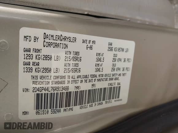 2006 Dodge Grand Caravan SXT z VIN 2D4GP44L76R913488, wystawiony jako IAAI lot #43020732 z przebiegiem 181 113 mil mil oraz . Historia ofert i sprzedaży dostępna na DreamBid. Obrazek 9.