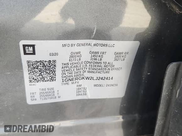 2020 Chevrolet Traverse LT Cloth с VIN 1GNERGKW2LJ242414, выставлен на аукционе Copart как лот 61328625 с пробегом 63 762 миль миль и Списание • Salvage title. История ставок и продаж доступна на DreamBid. Изображение 13.