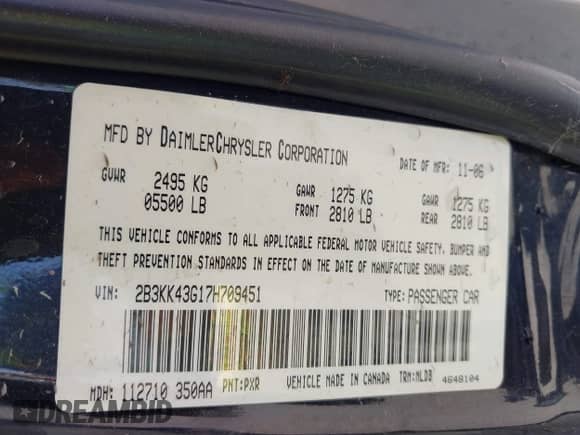 2007 Dodge Charger SXT with VIN 2B3KK43G17H709451, listed as a IAAI auction lot 42478488 with 202,263 mi miles and . Bid and sale history available at DreamBid. Image 9.