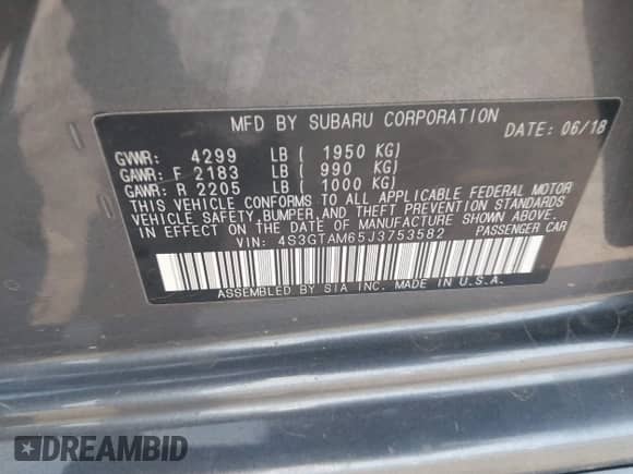 2018 Subaru Impreza Special Sports with VIN 4S3GTAM65J3753582, listed as a IAAI auction lot 42123590 with 112,846 mi miles and . Bid and sale history available at DreamBid. Image 9.