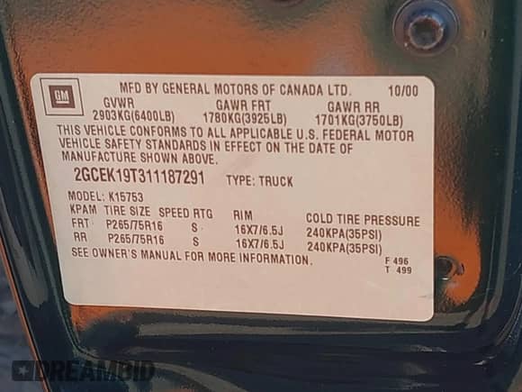2001 Chevrolet Silverado 1500 LS z VIN 2GCEK19T311187291, wystawiony jako IAAI lot #43192228 z przebiegiem 276 809 mil mil oraz . Historia ofert i sprzedaży dostępna na DreamBid. Obrazek 9.