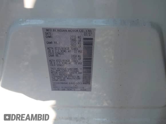 2017 Nissan Pathfinder S with VIN 5N1DR2MN6HC666603, listed as a IAAI auction lot 43026517 with 115,432 mi miles and . Bid and sale history available at DreamBid. Image 9.