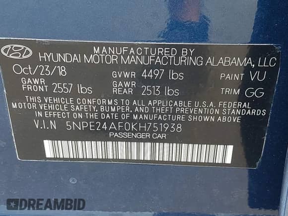 2019 Hyundai Sonata SE с VIN 5NPE24AF0KH751938, выставлен на аукционе IAAI как лот 43214367 с пробегом 61 930 миль миль и . История ставок и продаж доступна на DreamBid. Изображение 9.