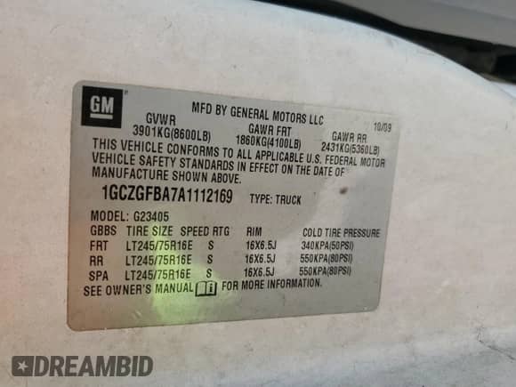 2010 Chevrolet Express Cargo z VIN 1GCZGFBA7A1112169, wystawiony jako Copart lot #61970895 z przebiegiem Nie podano mil oraz Szkoda całkowita • Salvage title. Historia ofert i sprzedaży dostępna na DreamBid. Obrazek 13.