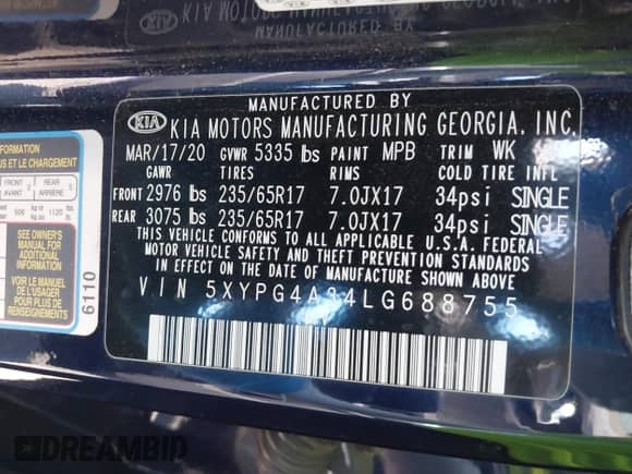 2020 Kia Sorento L with VIN 5XYPG4A34LG688755, listed as a IAAI auction lot 42842381 with 67,848 mi miles and . Bid and sale history available at DreamBid. Image 9.