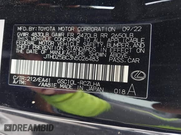 2022 Lexus RC 350 z VIN JTHDZ5BC3N5026483, wystawiony jako IAAI lot #42361490 z przebiegiem 16 243 mil mil oraz . Historia ofert i sprzedaży dostępna na DreamBid. Obrazek 9.