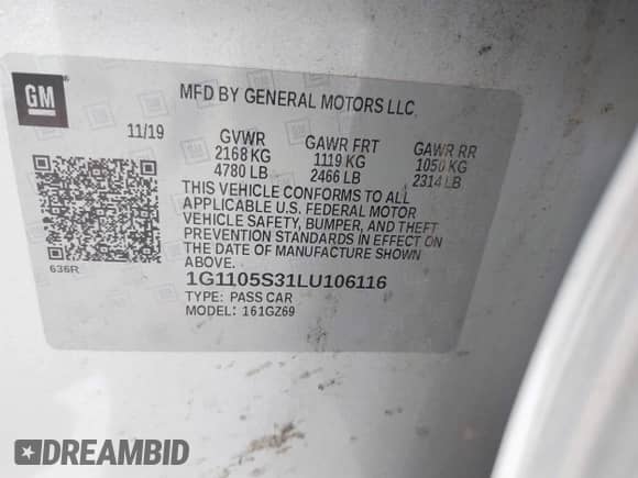 2020 Chevrolet Impala Premier with VIN 1G1105S31LU106116, listed as a IAAI auction lot 41597238 with 65,196 mi miles and . Bid and sale history available at DreamBid. Image 9.