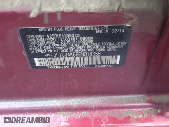 2014 Subaru Impreza Premium с VIN JF1GJAK68EH018358, выставлен на аукционе Copart как лот 89336095 с пробегом 174 863 миль миль и Списание • Salvage title. История ставок и продаж доступна на DreamBid. Изображение 12.