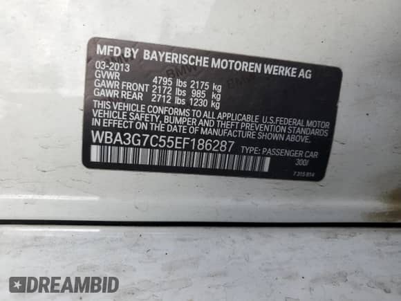 2014 BMW 3 Series 328i xDrive с VIN WBA3G7C55EF186287, выставлен на аукционе Copart как лот 81950025 с пробегом 62 218 миль миль и Списание • Salvage title. История ставок и продаж доступна на DreamBid. Изображение 13.