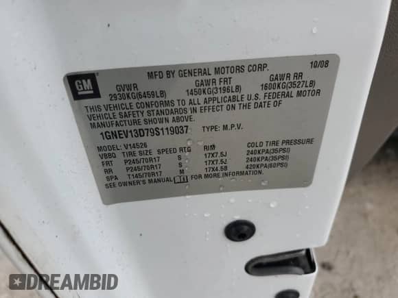 2009 Chevrolet Traverse LS с VIN 1GNEV13D79S119037, выставлен на аукционе Copart как лот 86653195 с пробегом 169 994 миль миль и Чистый • Clean title. История ставок и продаж доступна на DreamBid. Изображение 13.