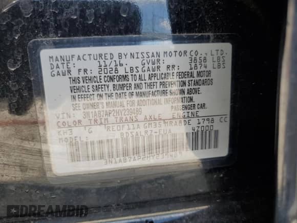 2017 Nissan Sentra SR с VIN 3N1AB7AP2HY239489, выставлен на аукционе Copart как лот 83818015 с пробегом 137 813 миль миль и Списание • Salvage title. История ставок и продаж доступна на DreamBid. Изображение 12.