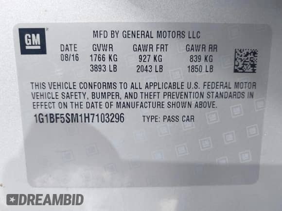 2017 Chevrolet Cruze Premier с VIN 1G1BF5SM1H7103296, выставлен на аукционе IAAI как лот 43088917 с пробегом 256 136 миль миль и . История ставок и продаж доступна на DreamBid. Изображение 9.