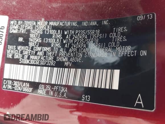 2014 Toyota Sienna Limited с VIN 5TDDK3DC6ES073282, выставлен на аукционе IAAI как лот 42468546 с пробегом 278 905 миль миль и . История ставок и продаж доступна на DreamBid. Изображение 9.