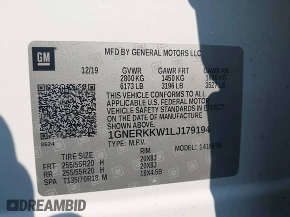 2020 Chevrolet Traverse Premier with VIN 1GNERKKW1LJ179194, listed as a IAAI auction lot 42461684 with 86,395 mi miles and . Bid and sale history available at DreamBid. Image 9.