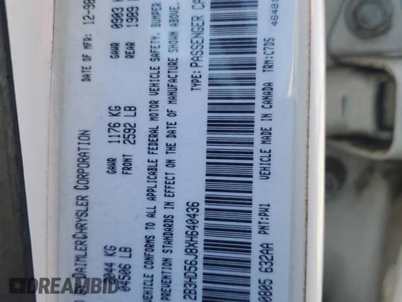 1999 Dodge Intrepid ES with VIN 2B3HD56J8XH640436, listed as a Copart auction lot 52990025 with Not provided miles and Salvage title. Bid and sale history available at DreamBid. Image 12.