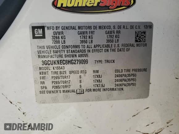 2017 Chevrolet Silverado 1500 LS с VIN 3GCUKNEC8HG279099, выставлен на аукционе Copart как лот 84592194 с пробегом 157 881 миль миль и Списание • Salvage title. История ставок и продаж доступна на DreamBid. Изображение 13.