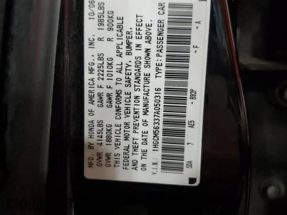 2007 Honda Accord LX SE с VIN 1HGCM56337A050316, выставлен на аукционе Copart как лот 64477635 с пробегом 193 214 миль миль и Списание • Salvage title. История ставок и продаж доступна на DreamBid. Изображение 13.