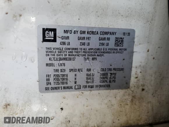 2021 Chevrolet Trax LT с VIN KL7CJLSB4MB336137, выставлен на аукционе Copart как лот 71091235 с пробегом 121 205 миль миль и Списание • Salvage title. История ставок и продаж доступна на DreamBid. Изображение 14.