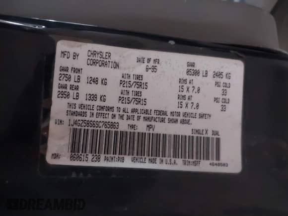 1995 Jeep Grand Cherokee Laredo с VIN 1J4GZ58S6SC765863, выставлен на аукционе IAAI как лот 41797726 с пробегом 234 715 миль миль и . История ставок и продаж доступна на DreamBid. Изображение 9.